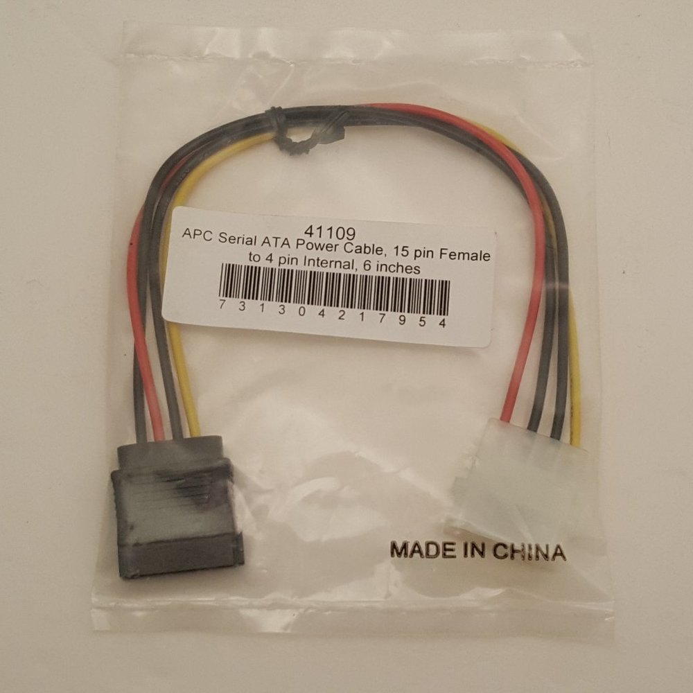 APC Serial ATA Power Cable | 15 Pin Female - 4 Pin Internal / Molex 6"
